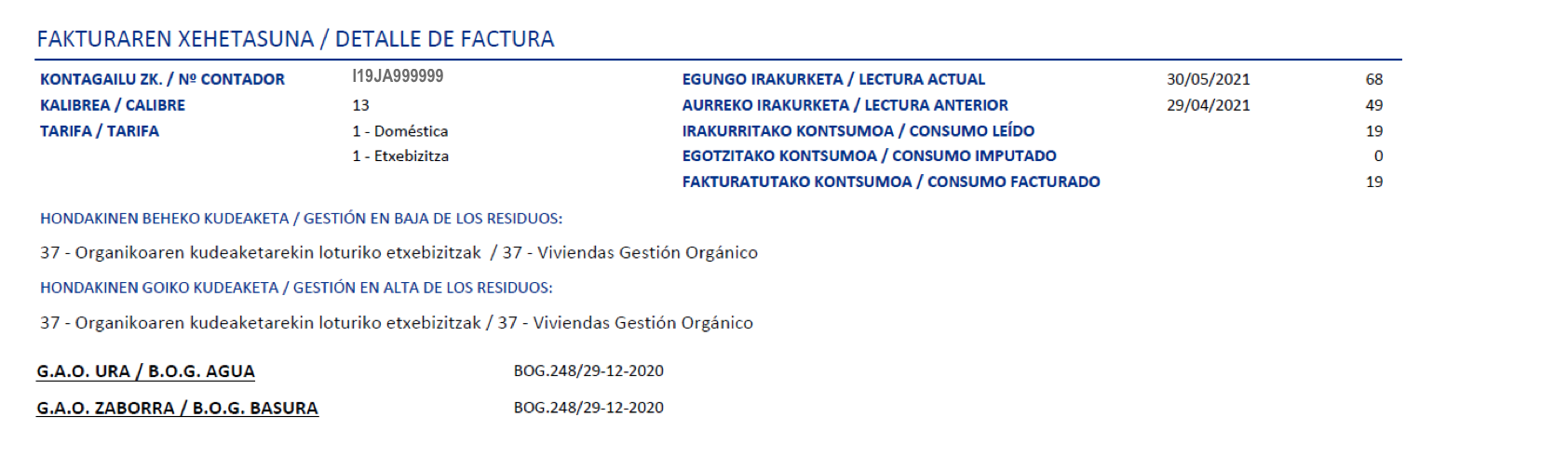 Detalle de la factura